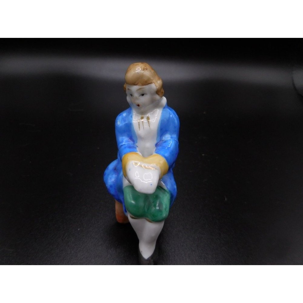Occupied Japan Colonial Man Sitting‎ 3”Porcelain Figurine Blue Jacket Vintage
